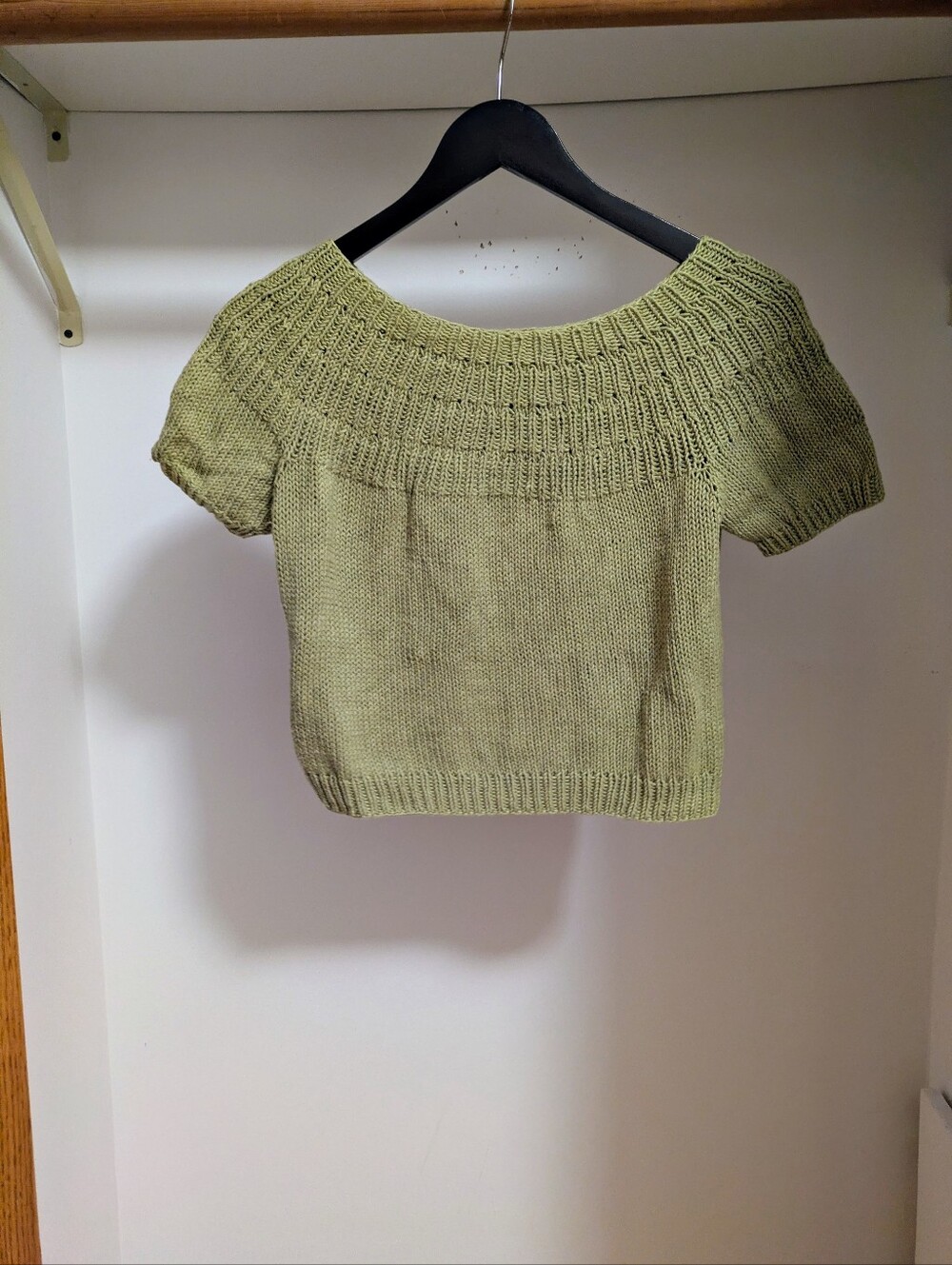 Beautiful handmade chartreuse short-sleeve knit sweater/ crop top